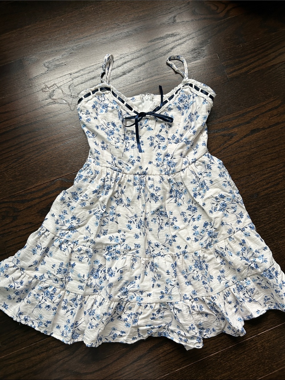 Altar'd State White & Blue Floral Tiered Sundress